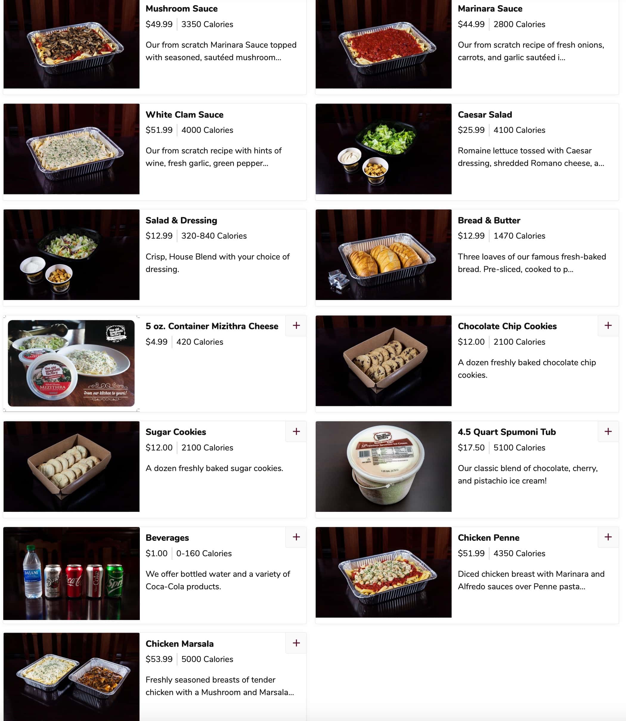 The Old Spaghetti Factory Catering Menu