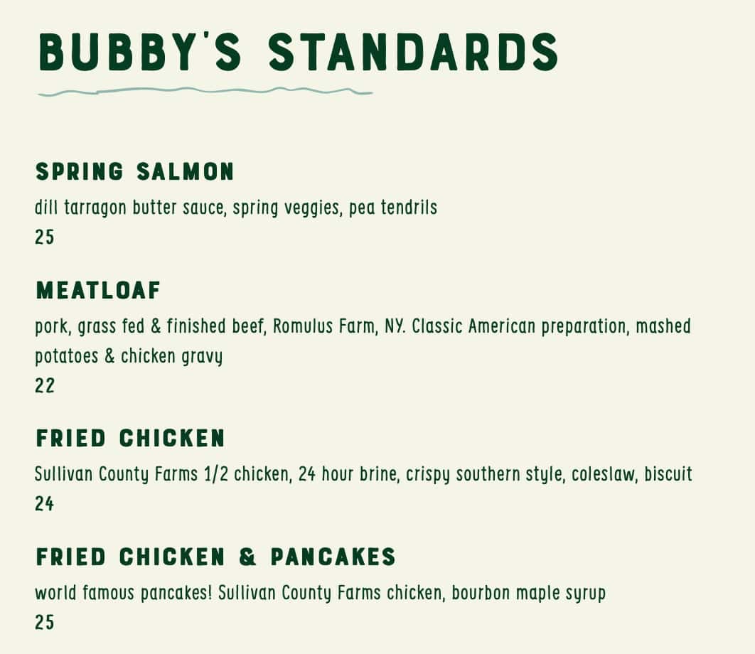 Bubby's Pie Co. Standards Menu