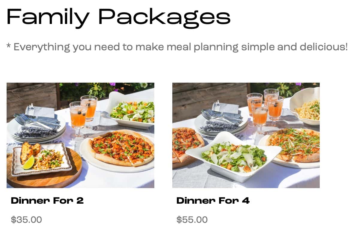 California Pizza Kitchen Family Packages Menu