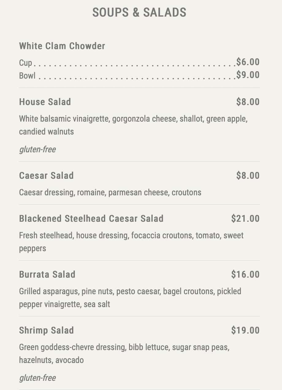 ElElliott'siotts Oyster House Soups and Salads Menu