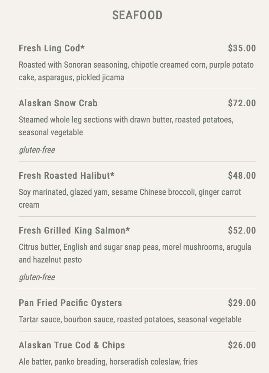 Elliott's Oyster House Seafood Menu