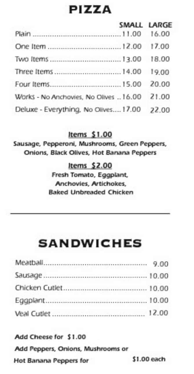 Guido's Pizza Haven and Restaurant Pizza and Sandwiches Menu
