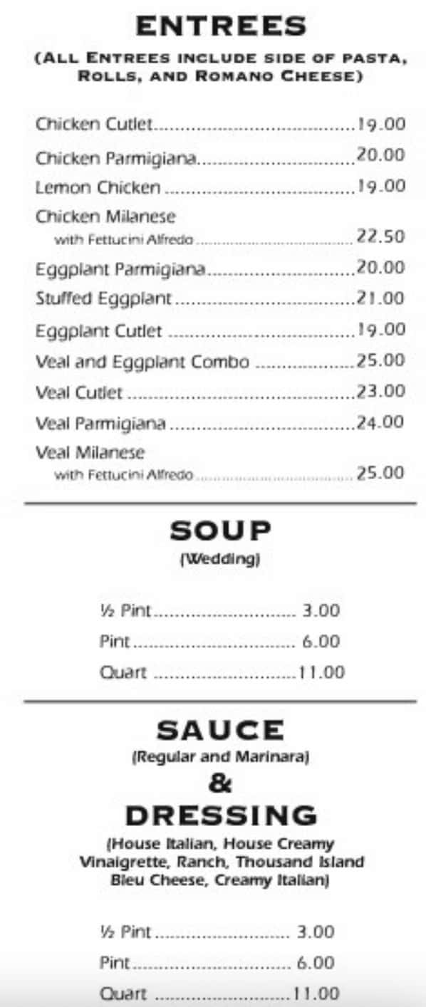 Guido's Pizza Haven and Restaurant Entrees and Soup Menu