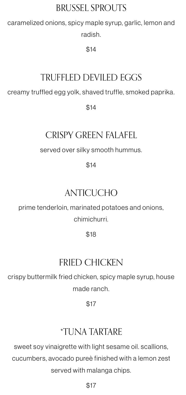 Le Chick Miami Lunch and Dinner Menu