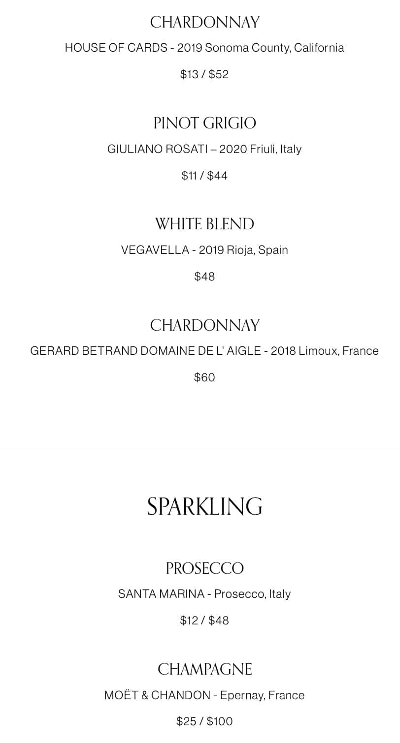 Le Chick Wine and Beer Menu