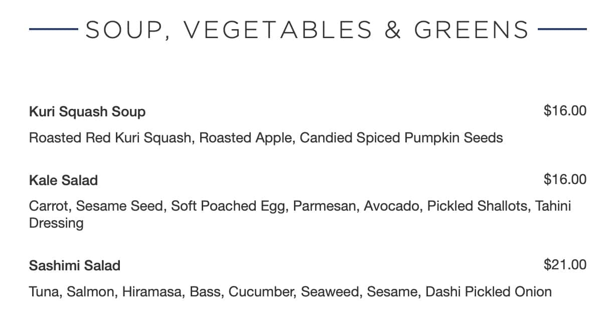 Lionfish Soup, Vegetables, and Greens Menu