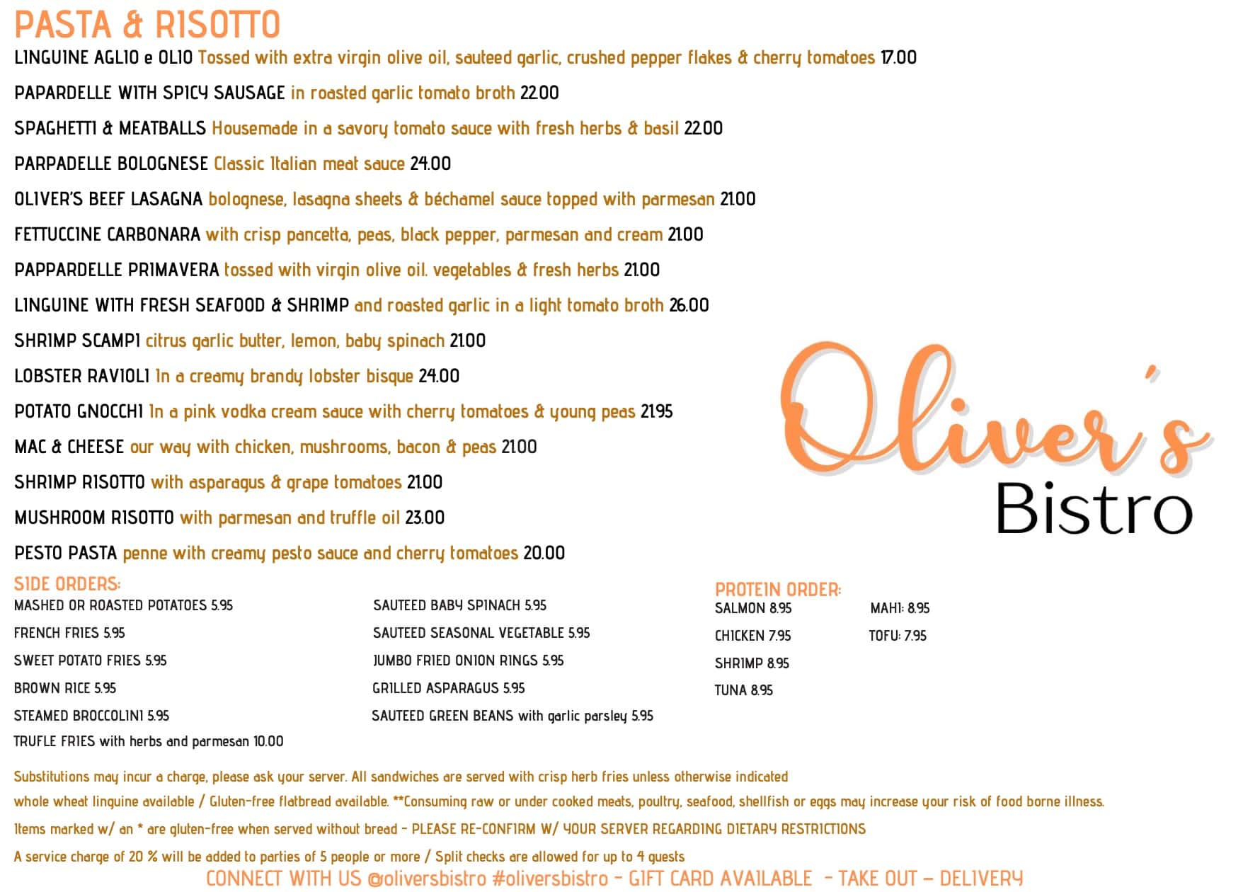 Oliver's Bistro Dinner Menu