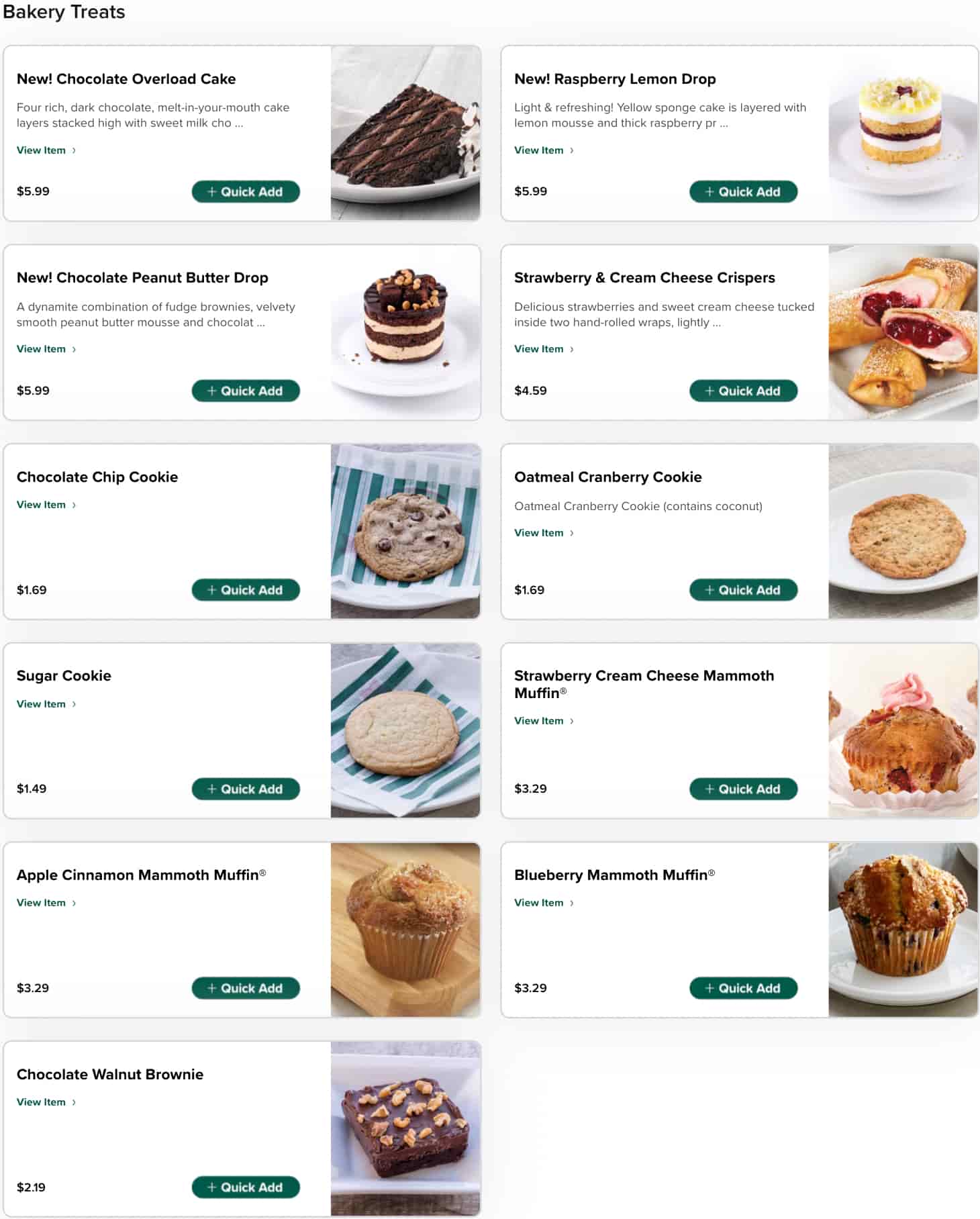 Perkins Restaurant and Bakery Bakery Menu