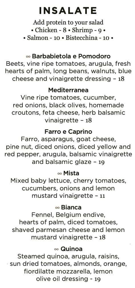 Strada in the Grove Lunch and Dinner Menu