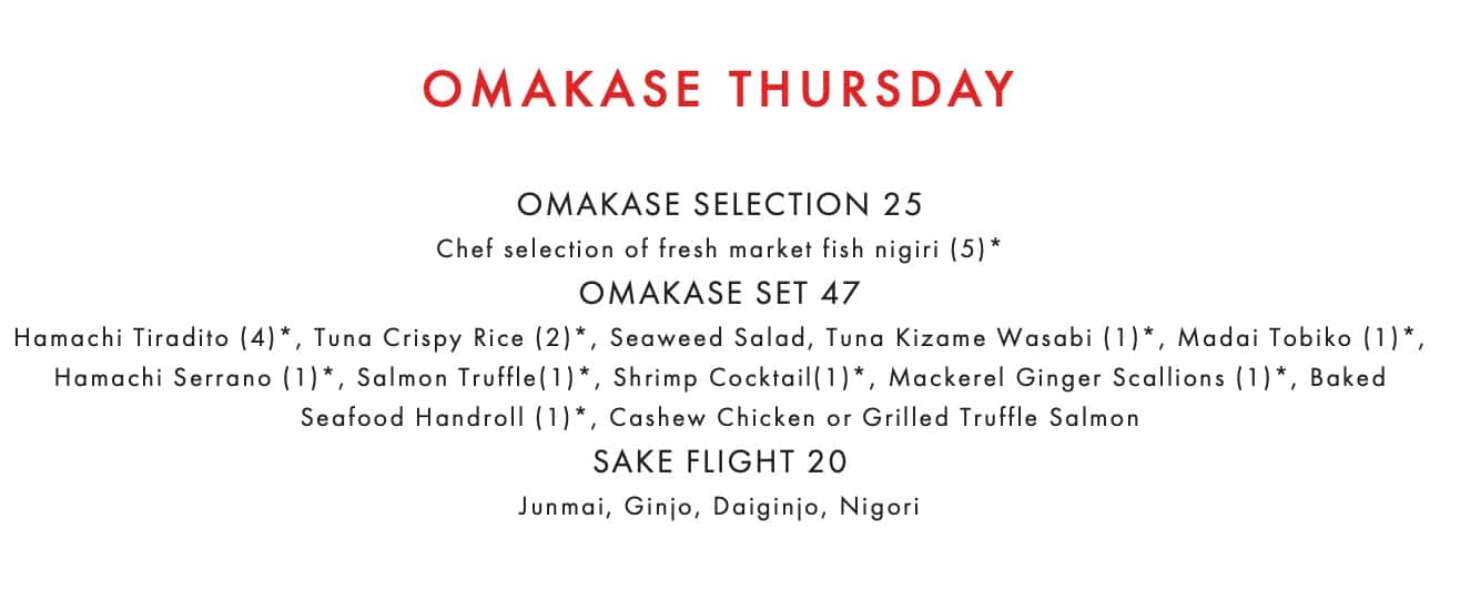 Tanuki Omakase Thursday Menu