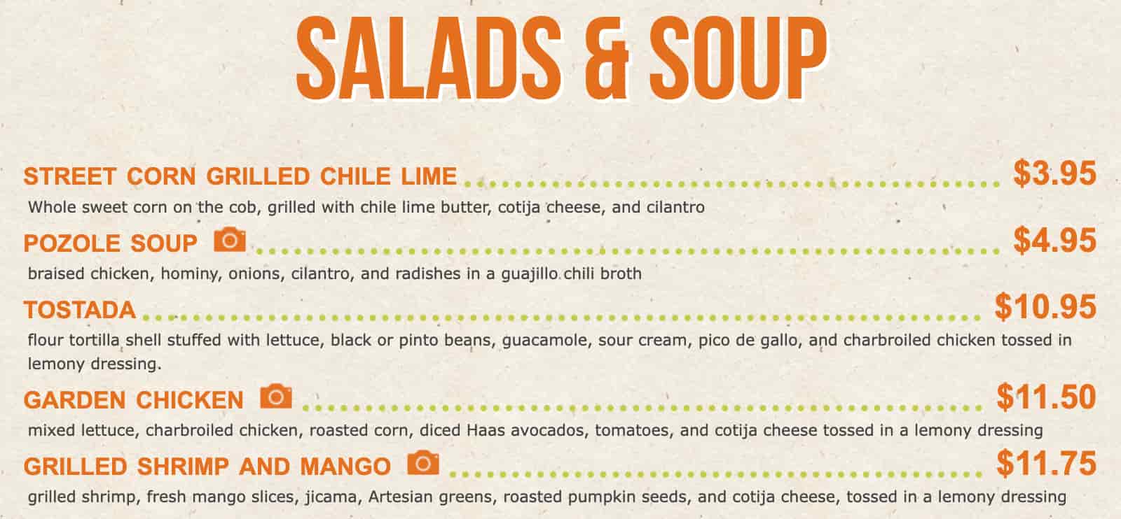 Zona Fresca Salads and Soup Menu