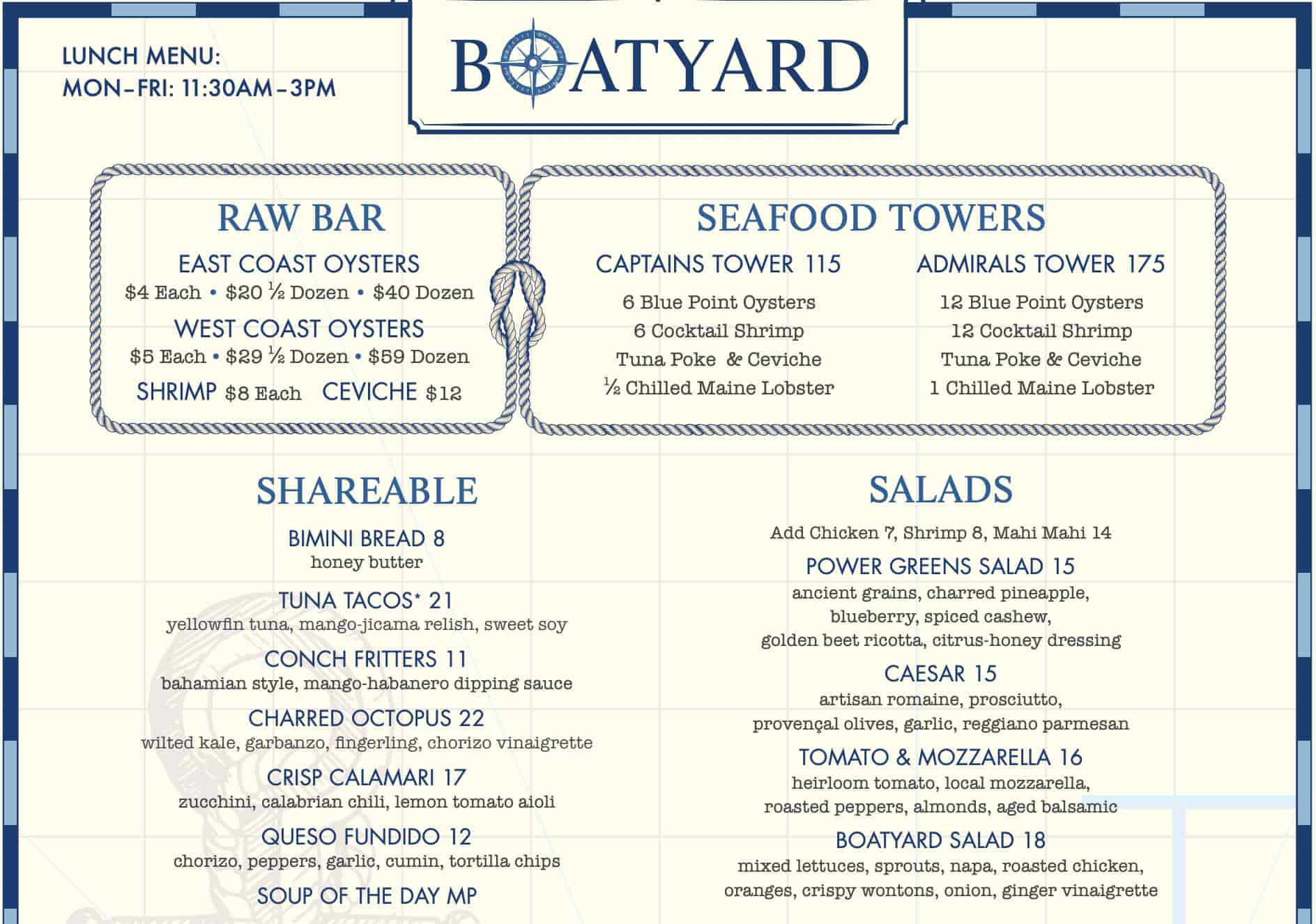 Boatyard Lunch Menu