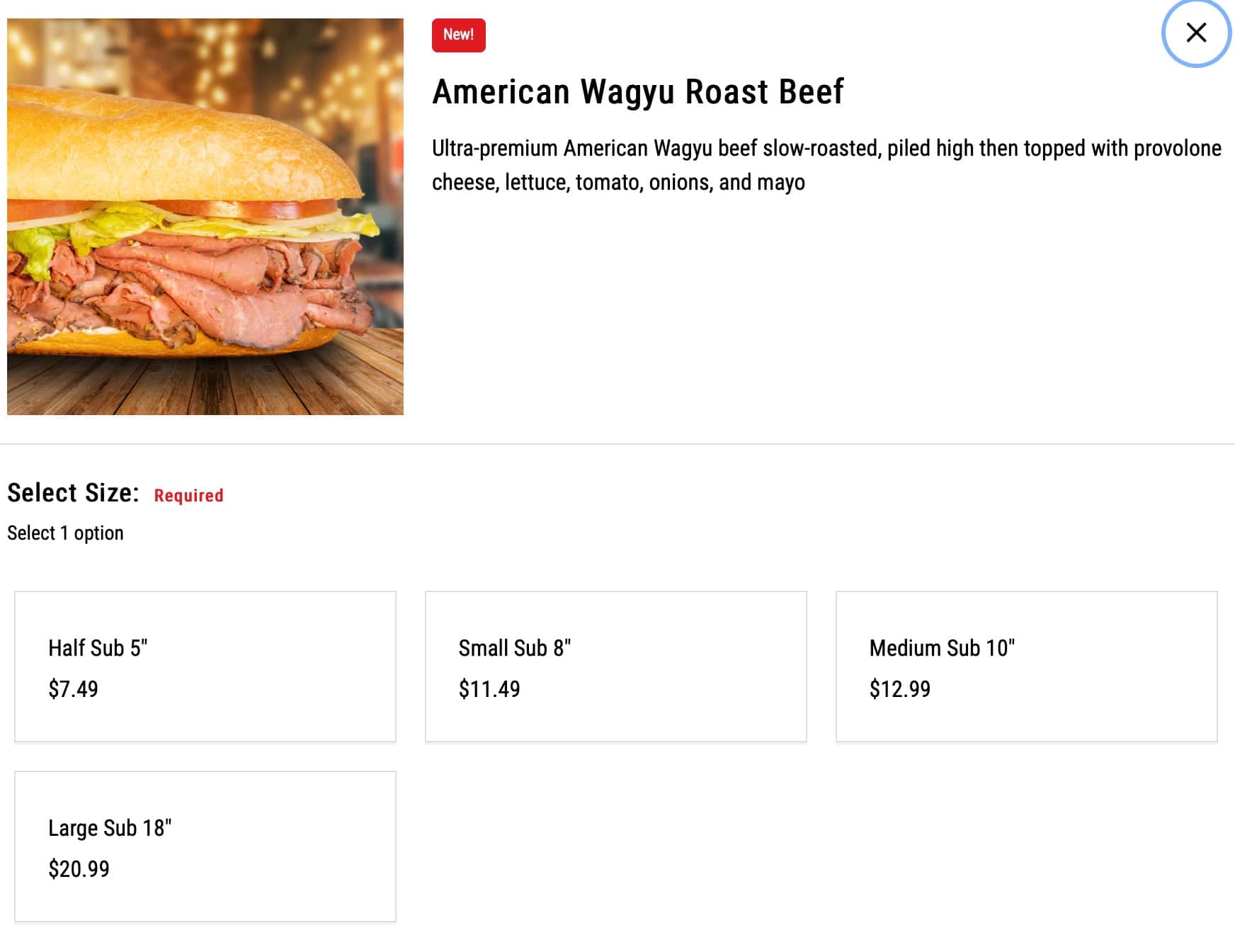 Capriotti's Sandwich Shop American Wagyu Menu