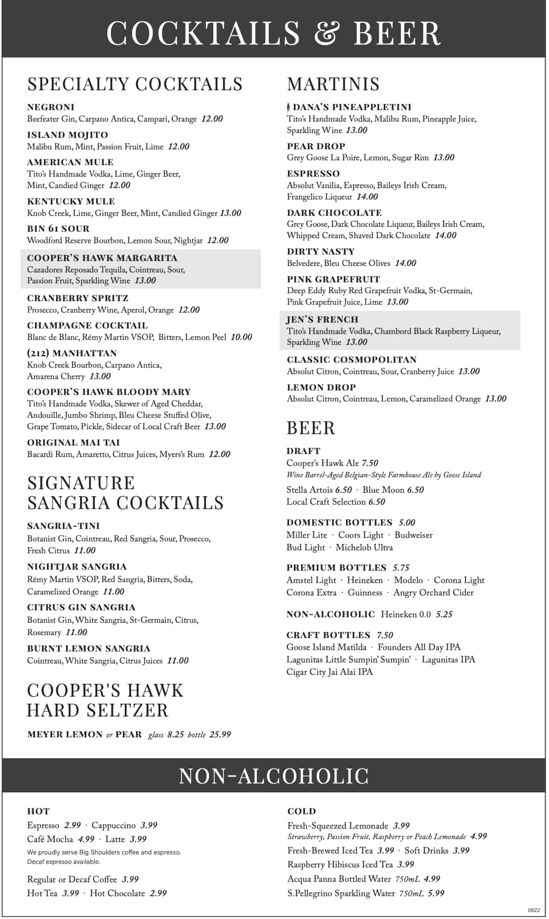 Cooper\'s Hawk Winery and Restaurant Dine In and Carryout Menu