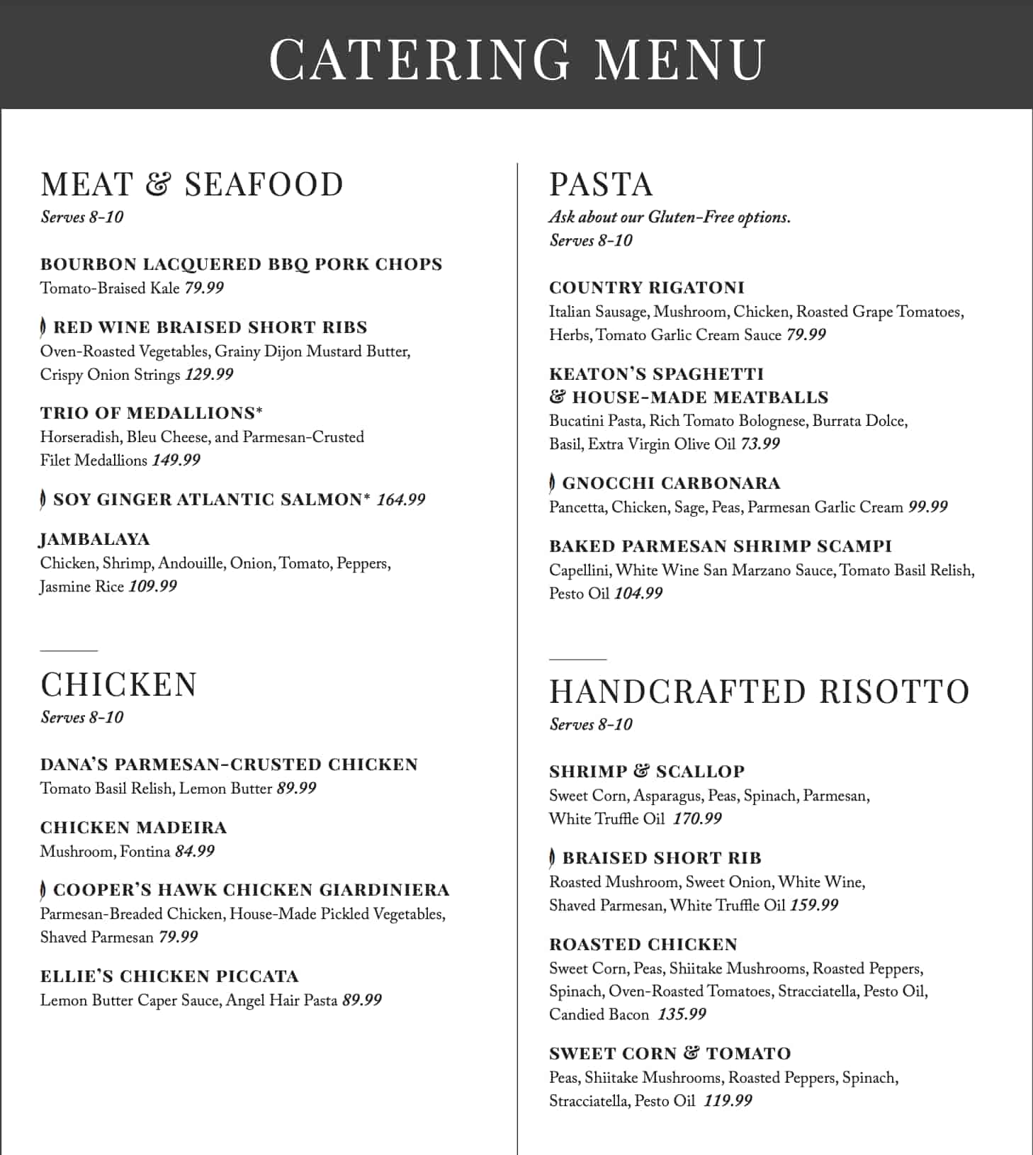 Cooper's Hawk Winery and Restaurant Catering Menu