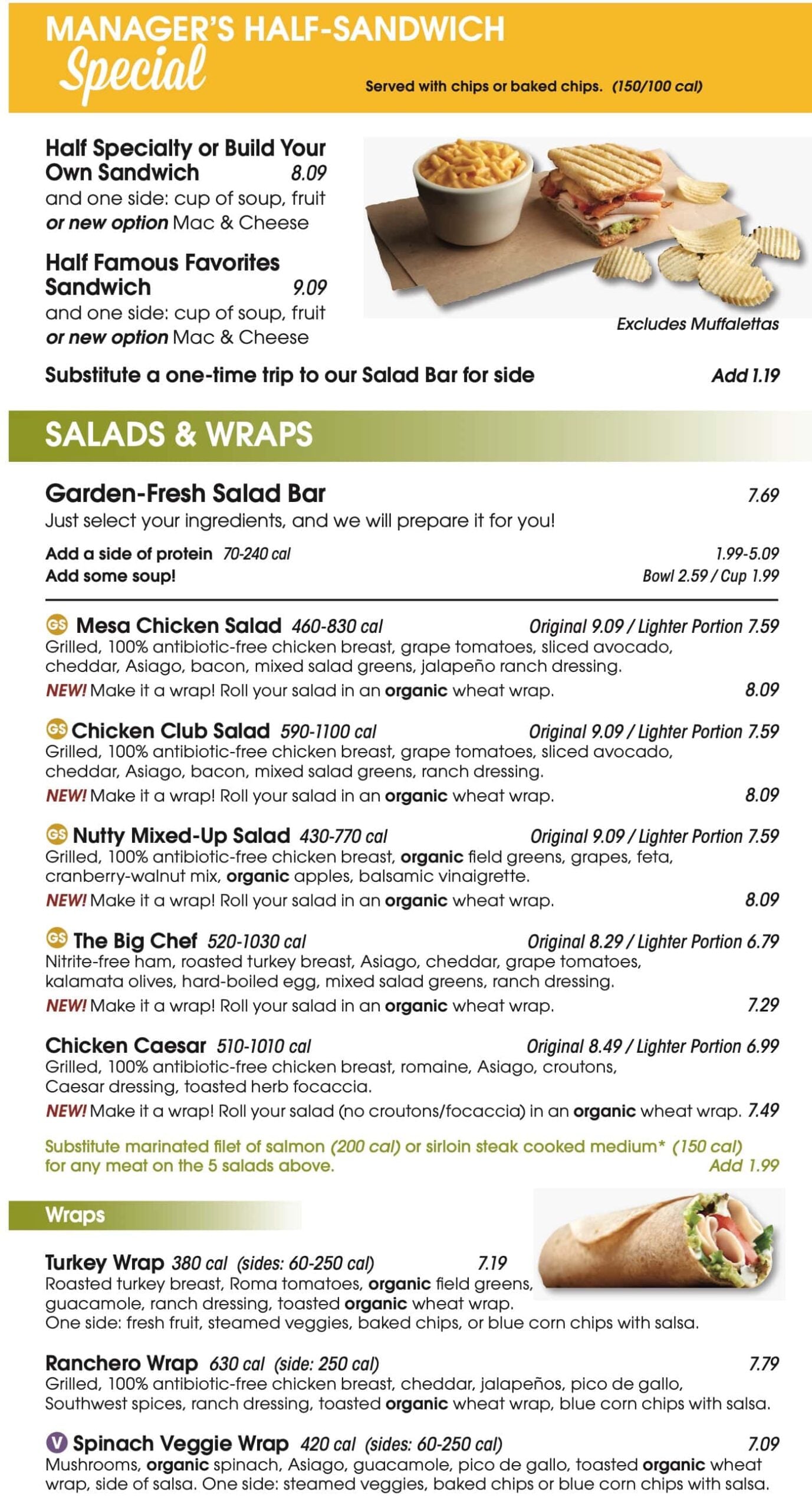 Jason's Deli Half Sandwich, Salads, and Wraps Menu