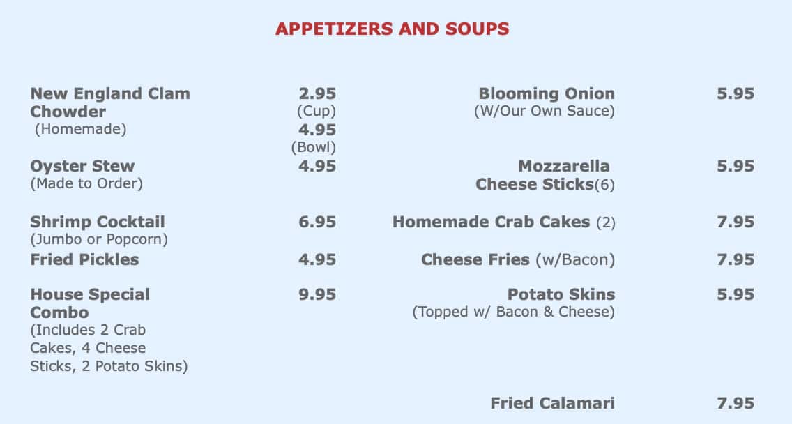 Mayflower Seafood Restaurant Appetizers and Soups Menu