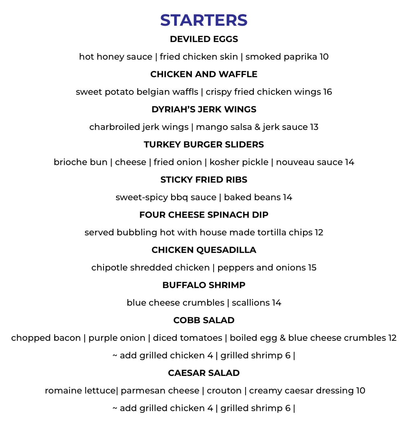 Nouvea Bar and Grill Starters Menu