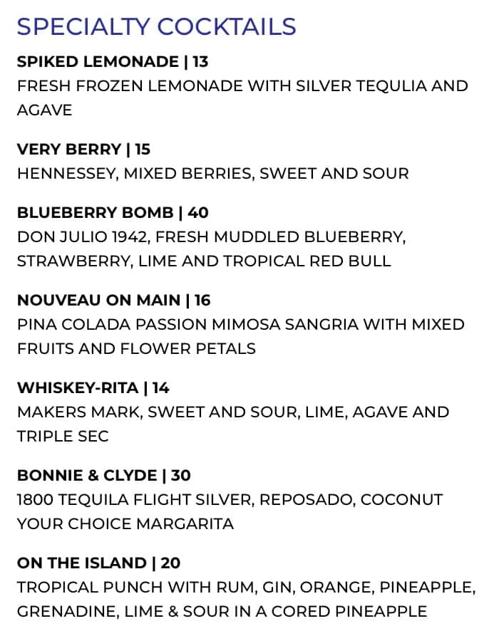 Nouvea Bar and Grill College Park Drinks Menu