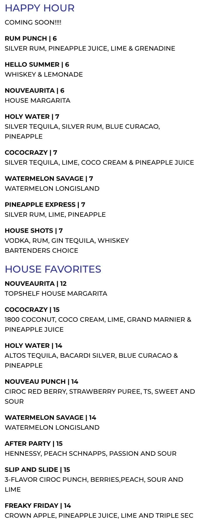 Nouvea Bar and Grill Jonesboro Drinks Menu