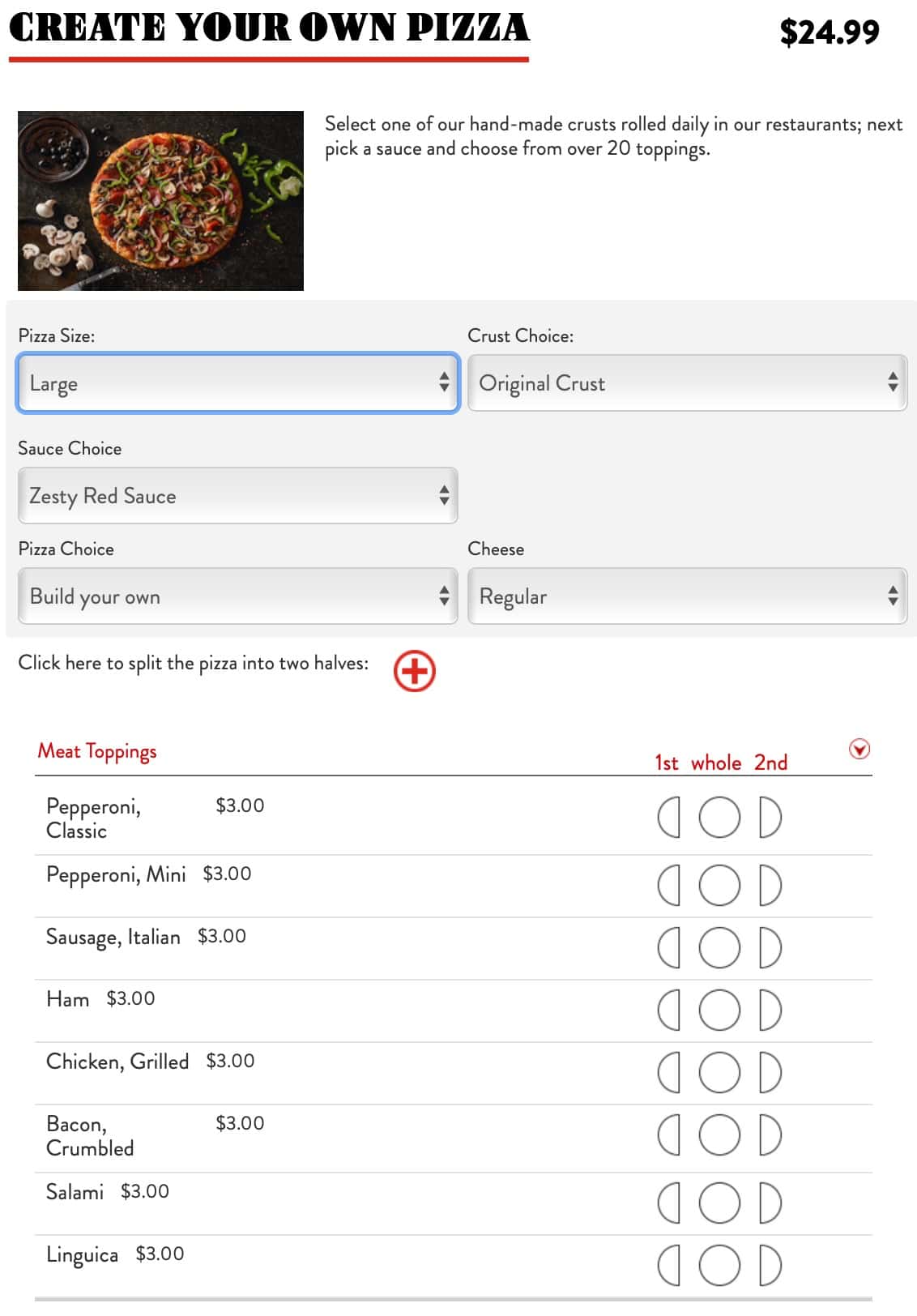 Round Table Pizza Create-Your-Own Pizza Menu