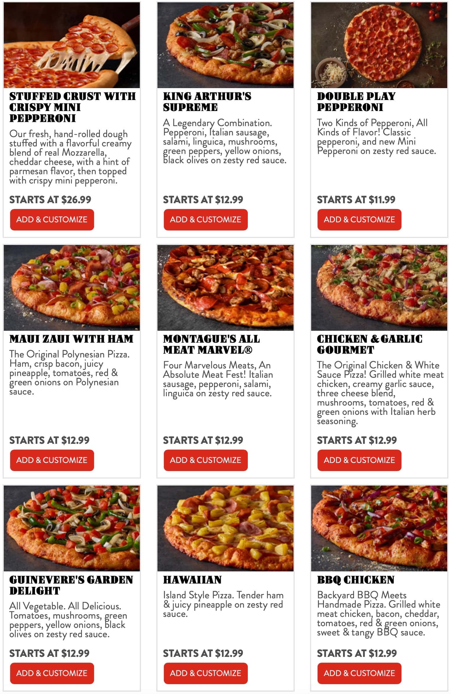 Round Table Pizza Specialty Pizzas Menu