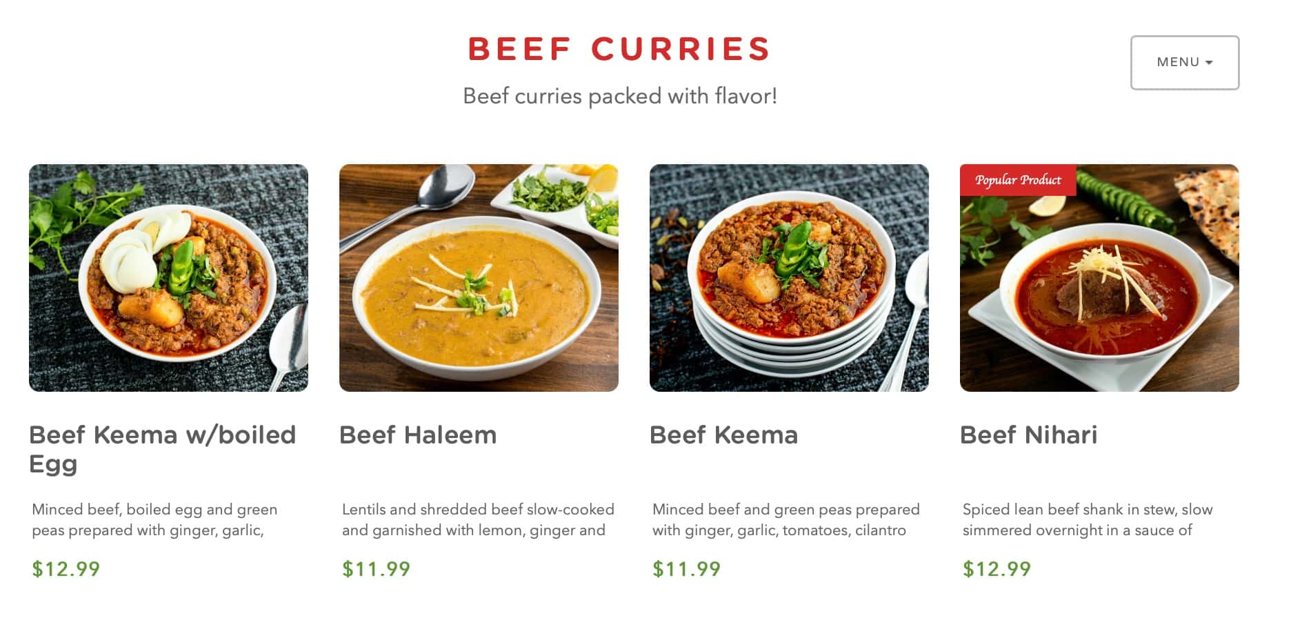 Aga's Restaurant and Catering Beef Curries Menu