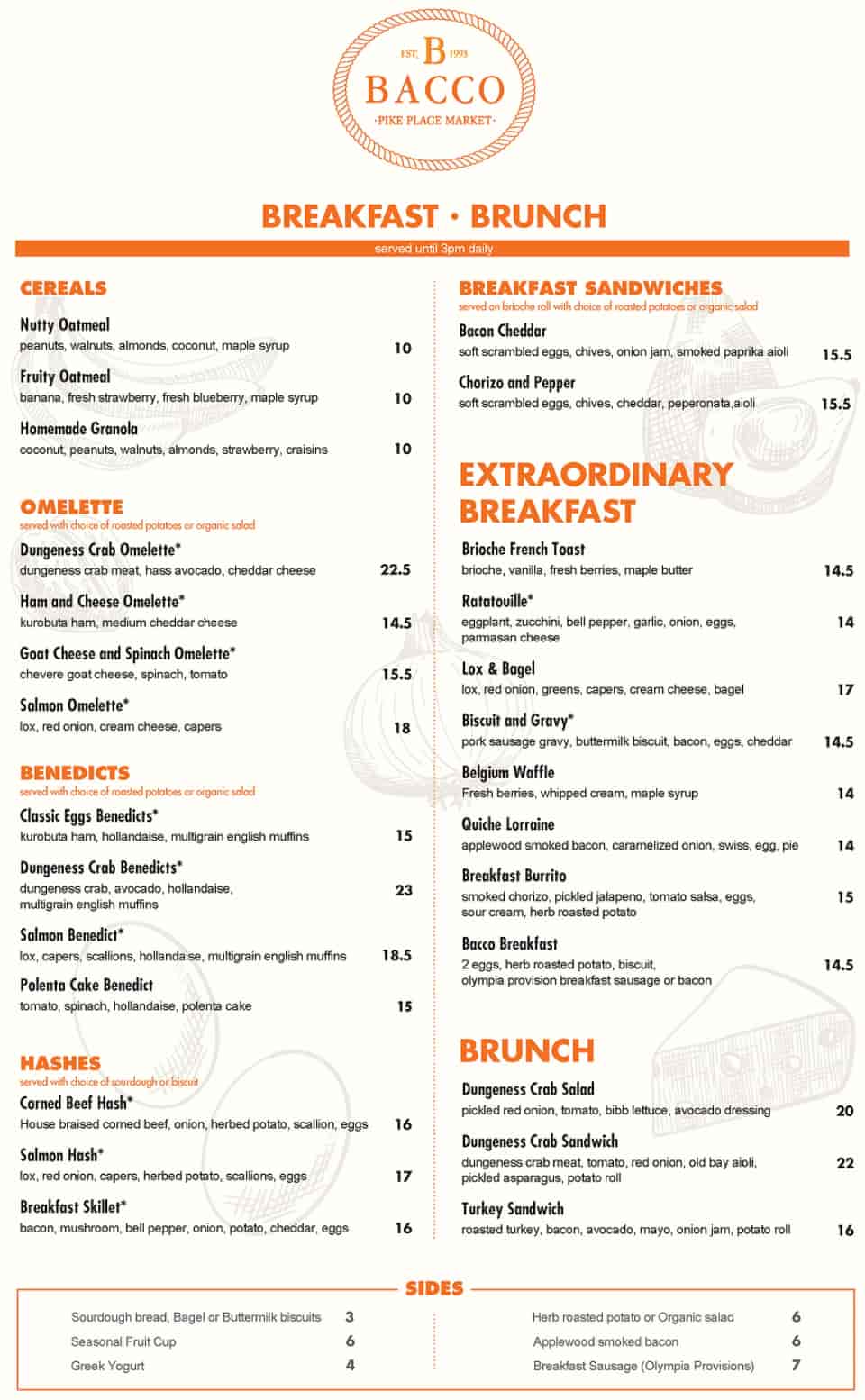 Bacco Cafe Seattle Breakfast and Lunch Menu