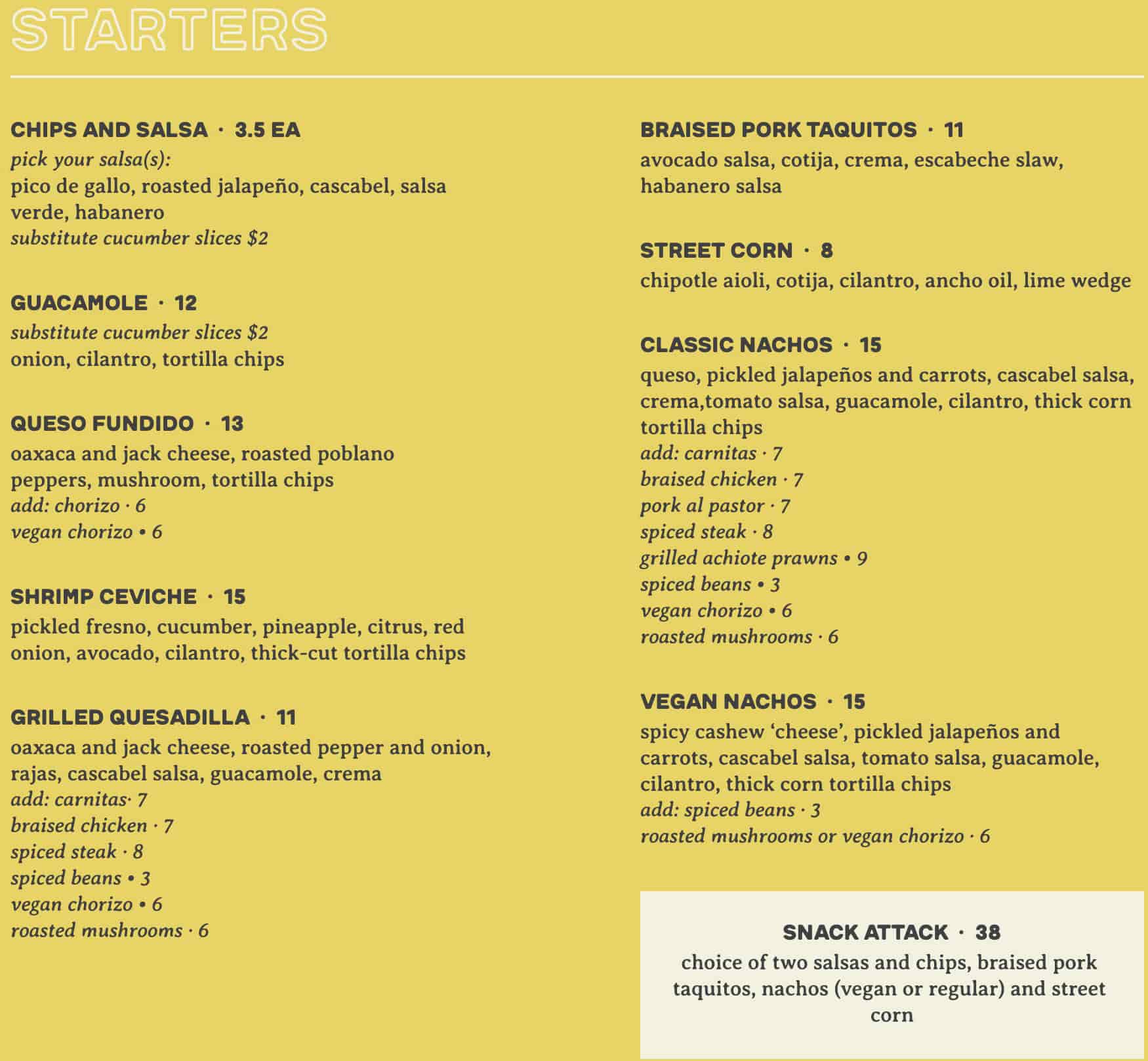Barrio Mexican Kitchen and Bar Dinner Menu