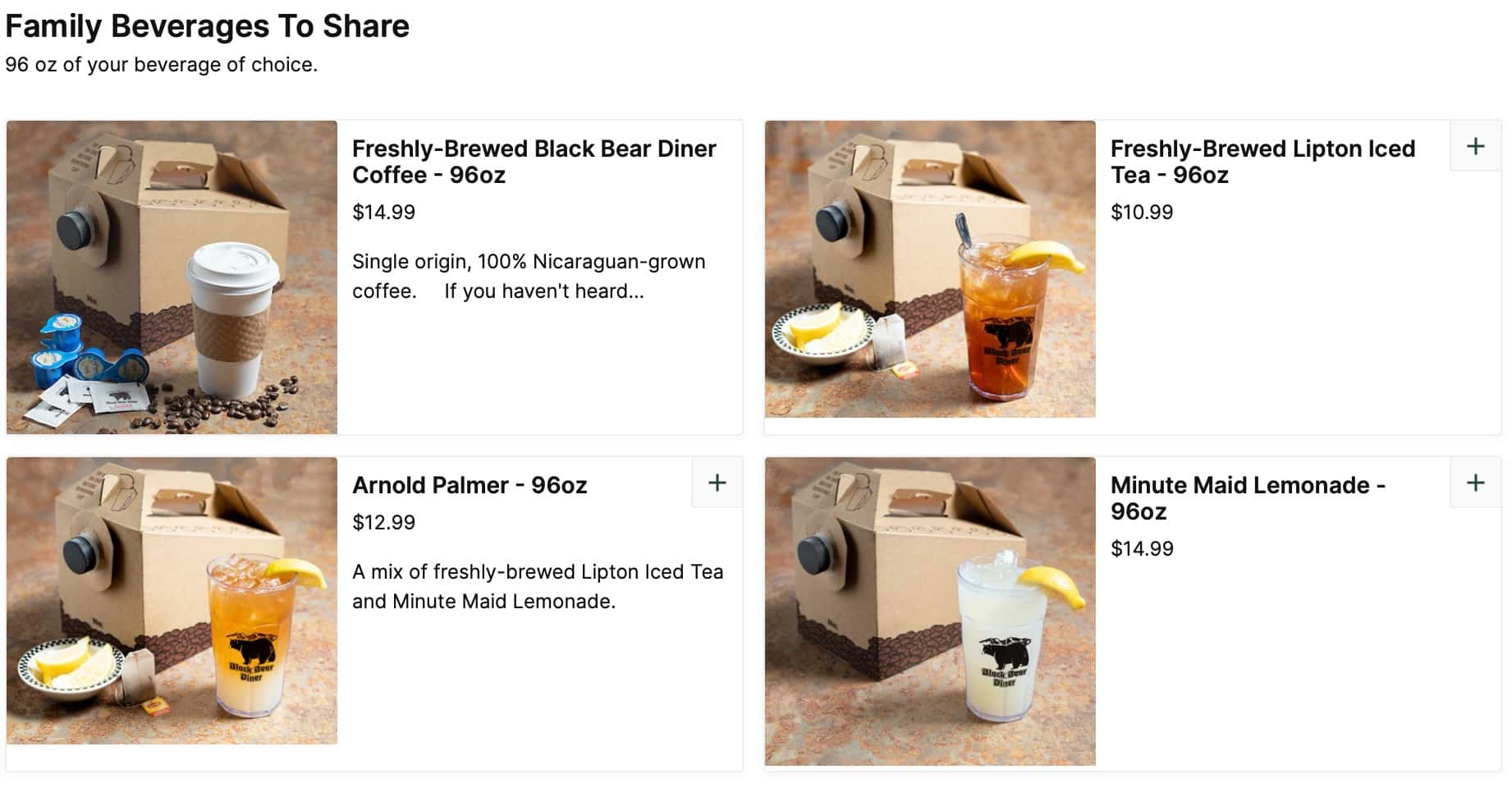 Black Bear Diner Beverages to Share Menu