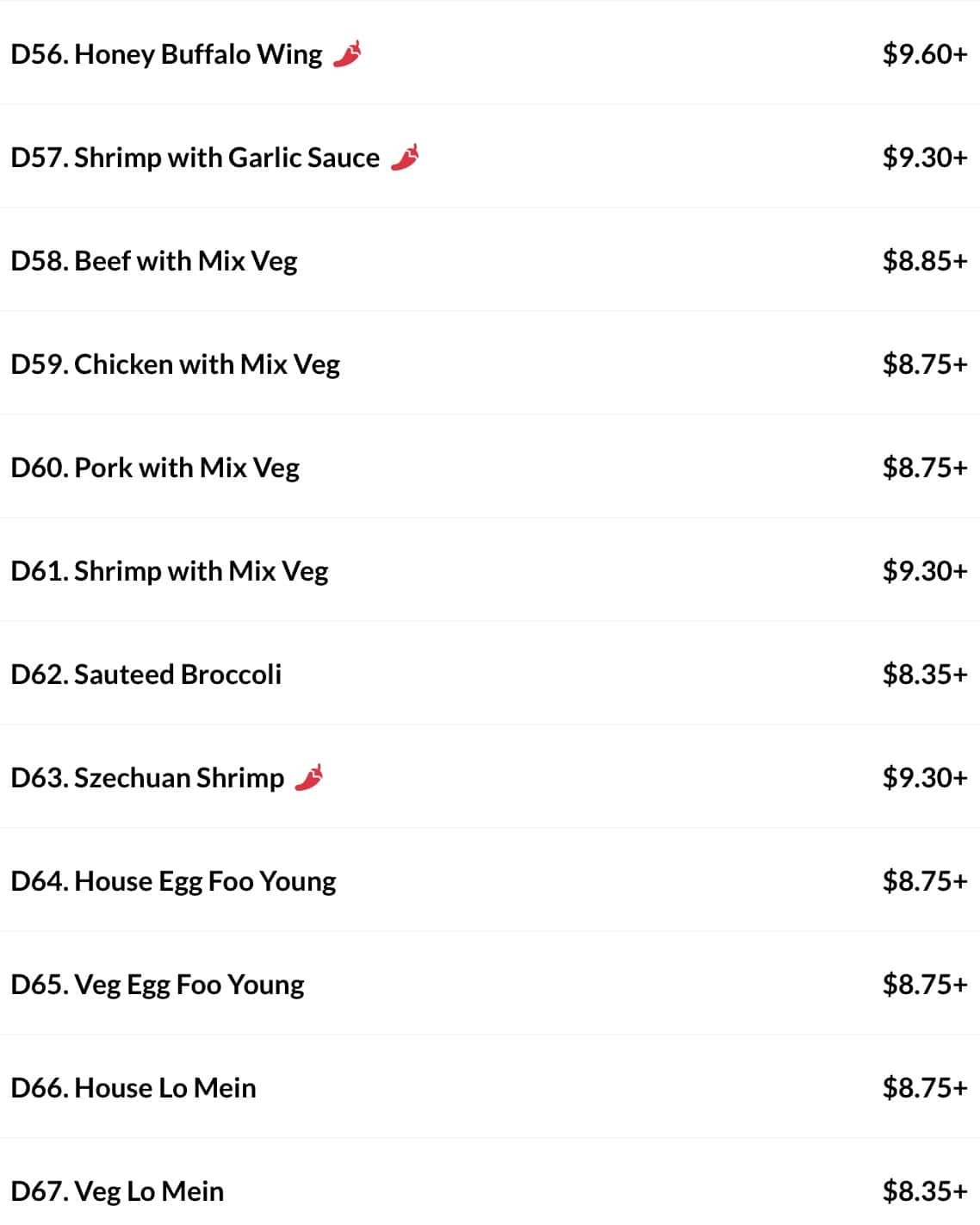 China Garden Dinner Specials Menu