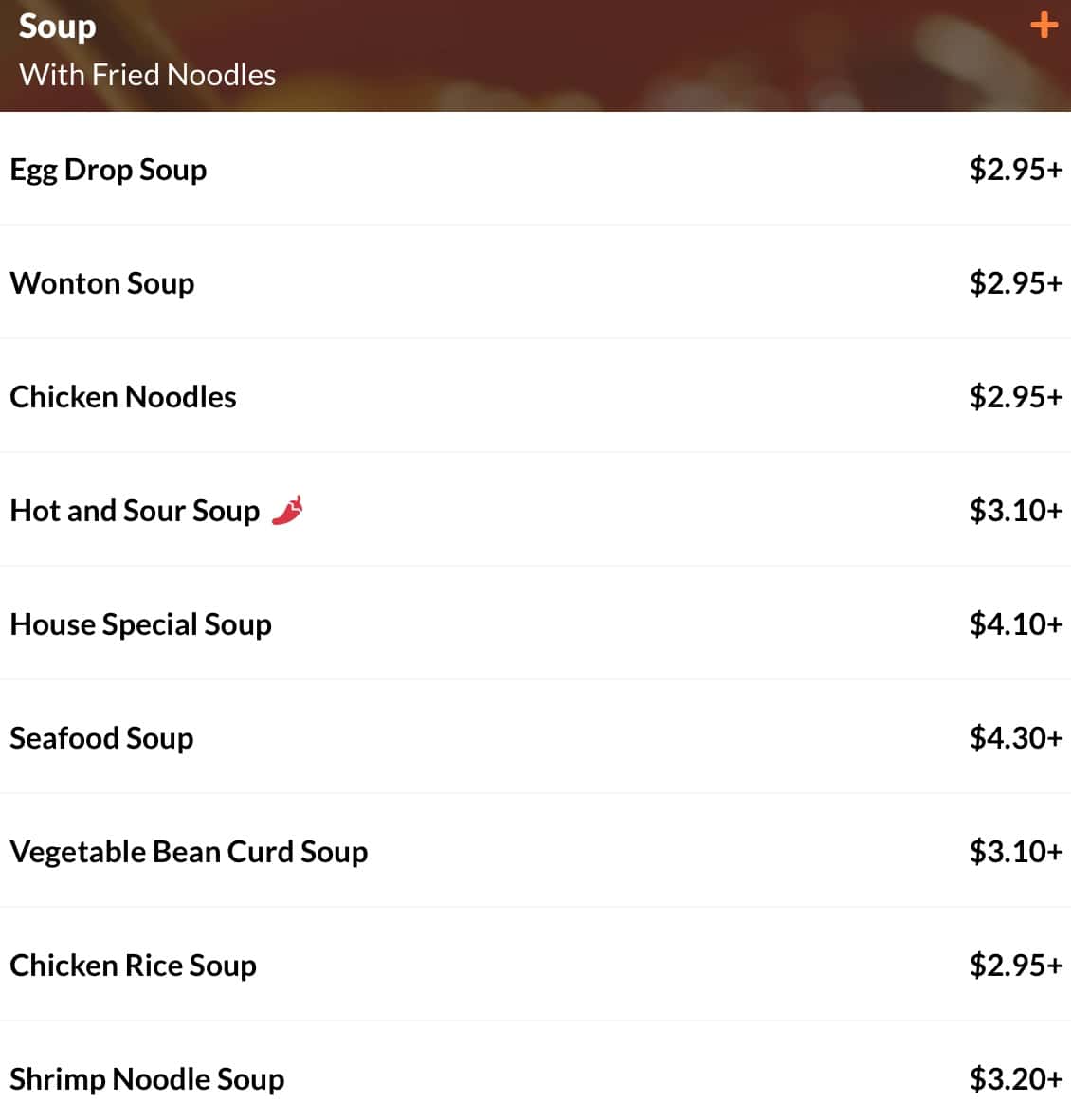 China Garden Soup Menu