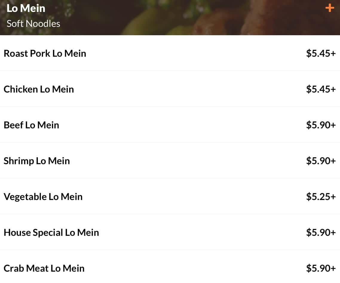 China Garden Lo Mein Menu