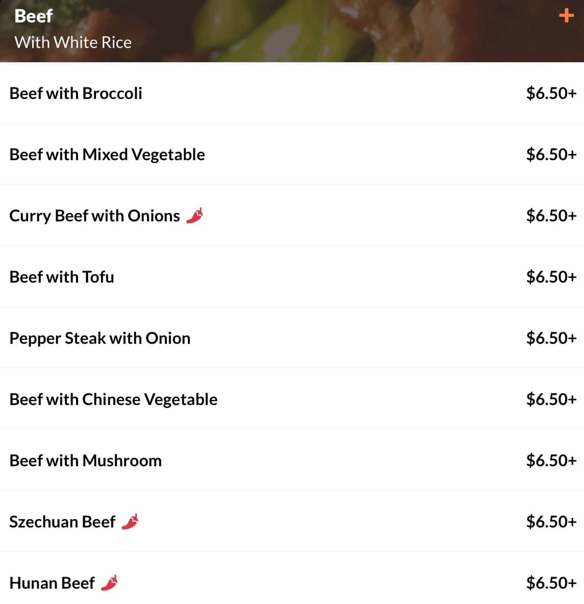 China Garden Beef Menu