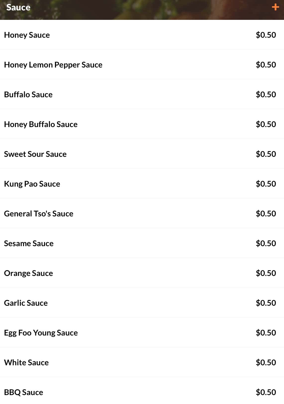 China Garden Sauce Menu