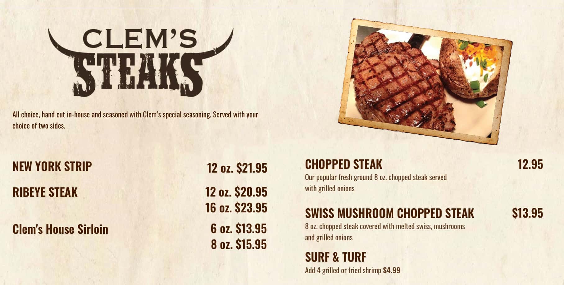 Clem Mikeska's Bar-B-Q Steaks Menu