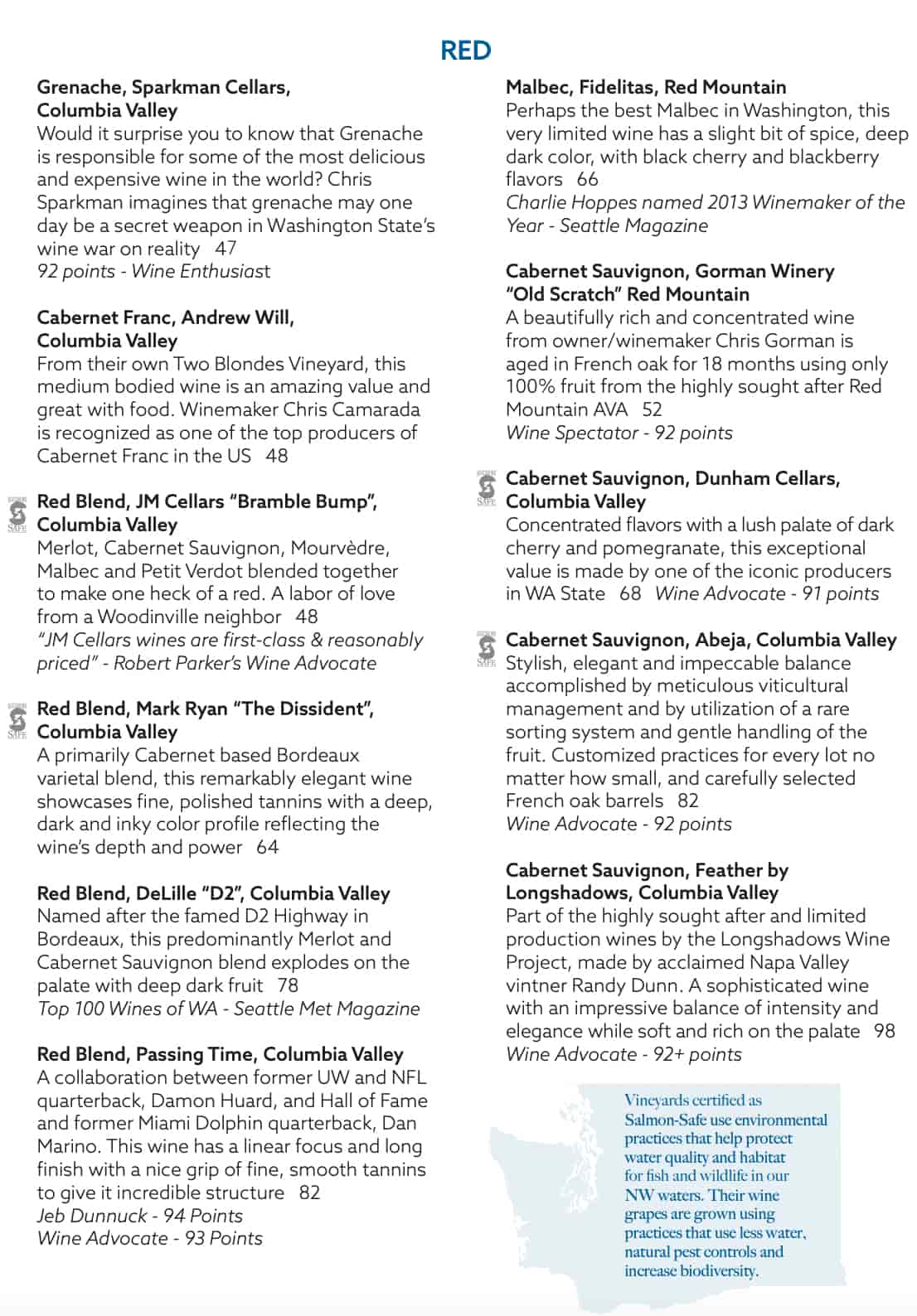 Duke's Seafood and Chowder Boutique Wines From WA Menu