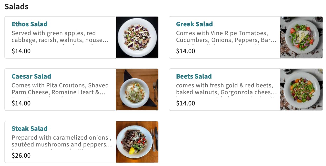 ethos Greek Bistro Salads Menu