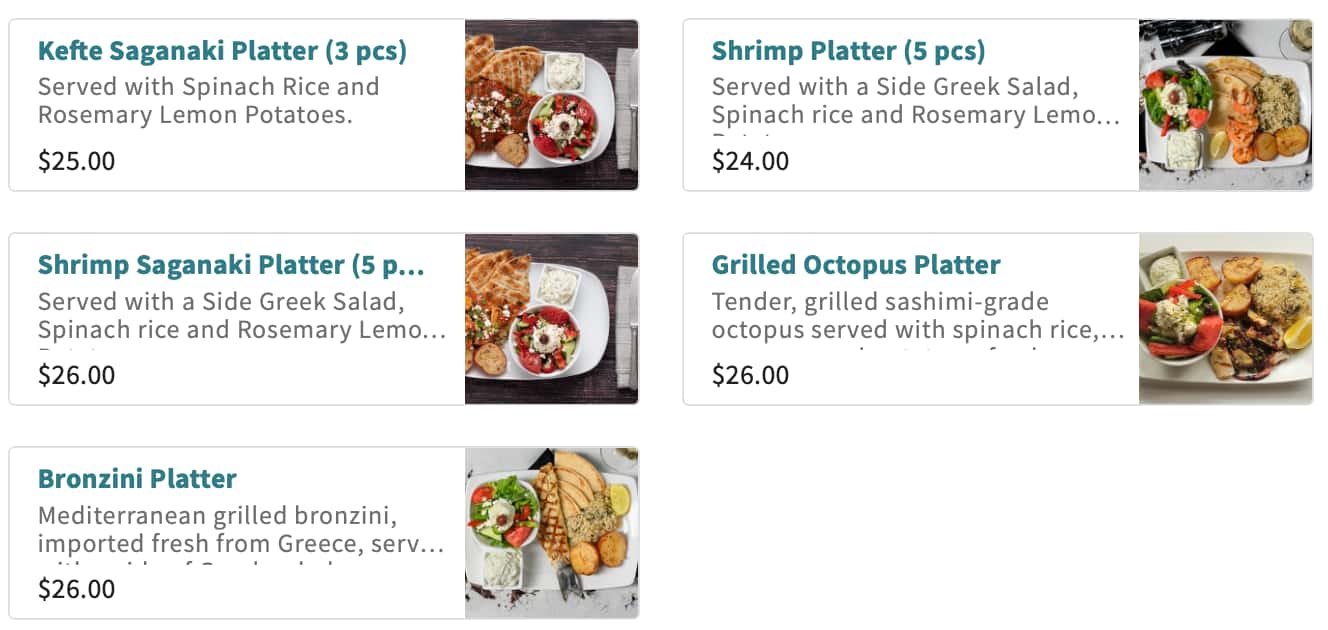 ethos Greek Bistro Platters Menu