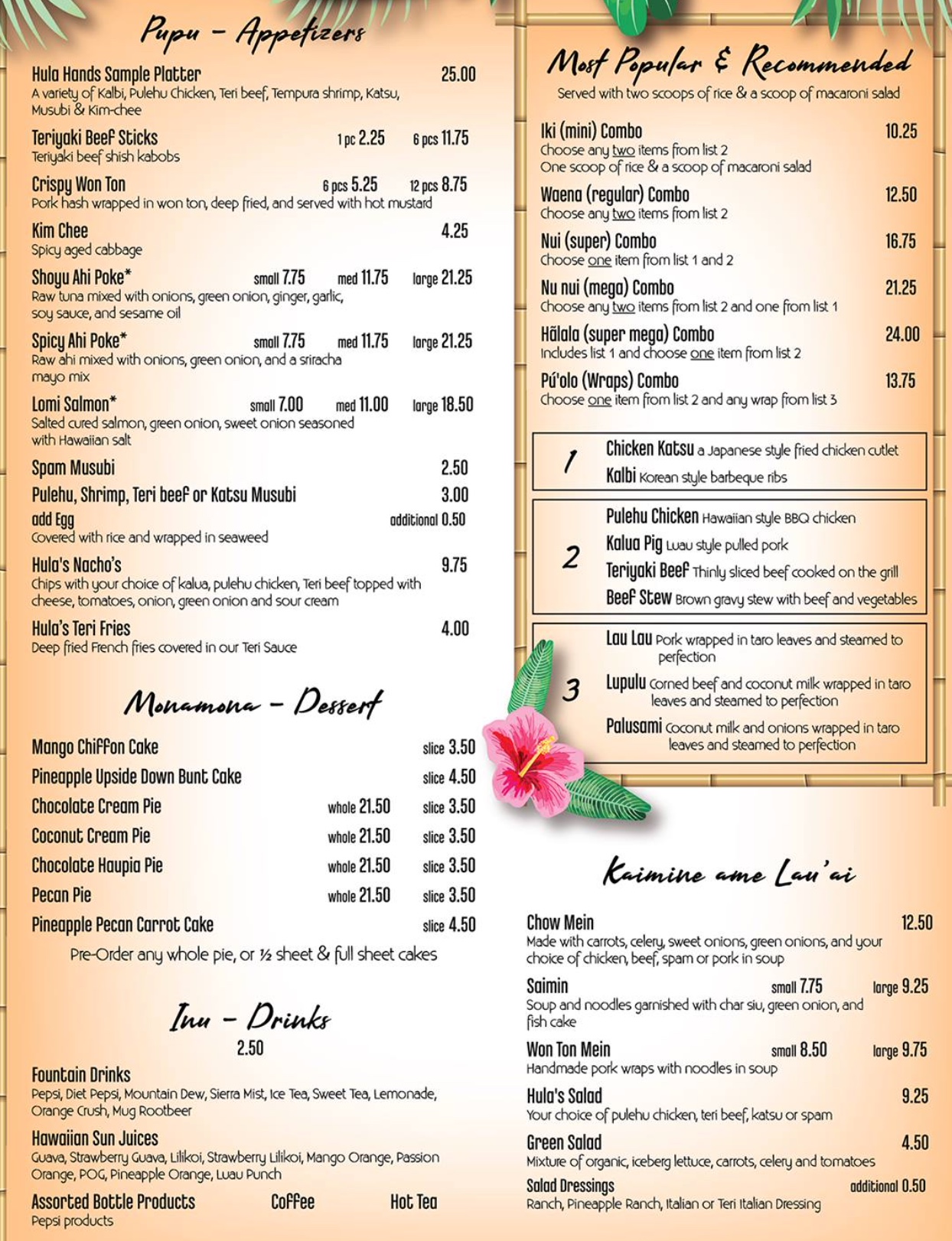 Hula Hands Restaurant Menu With Prices