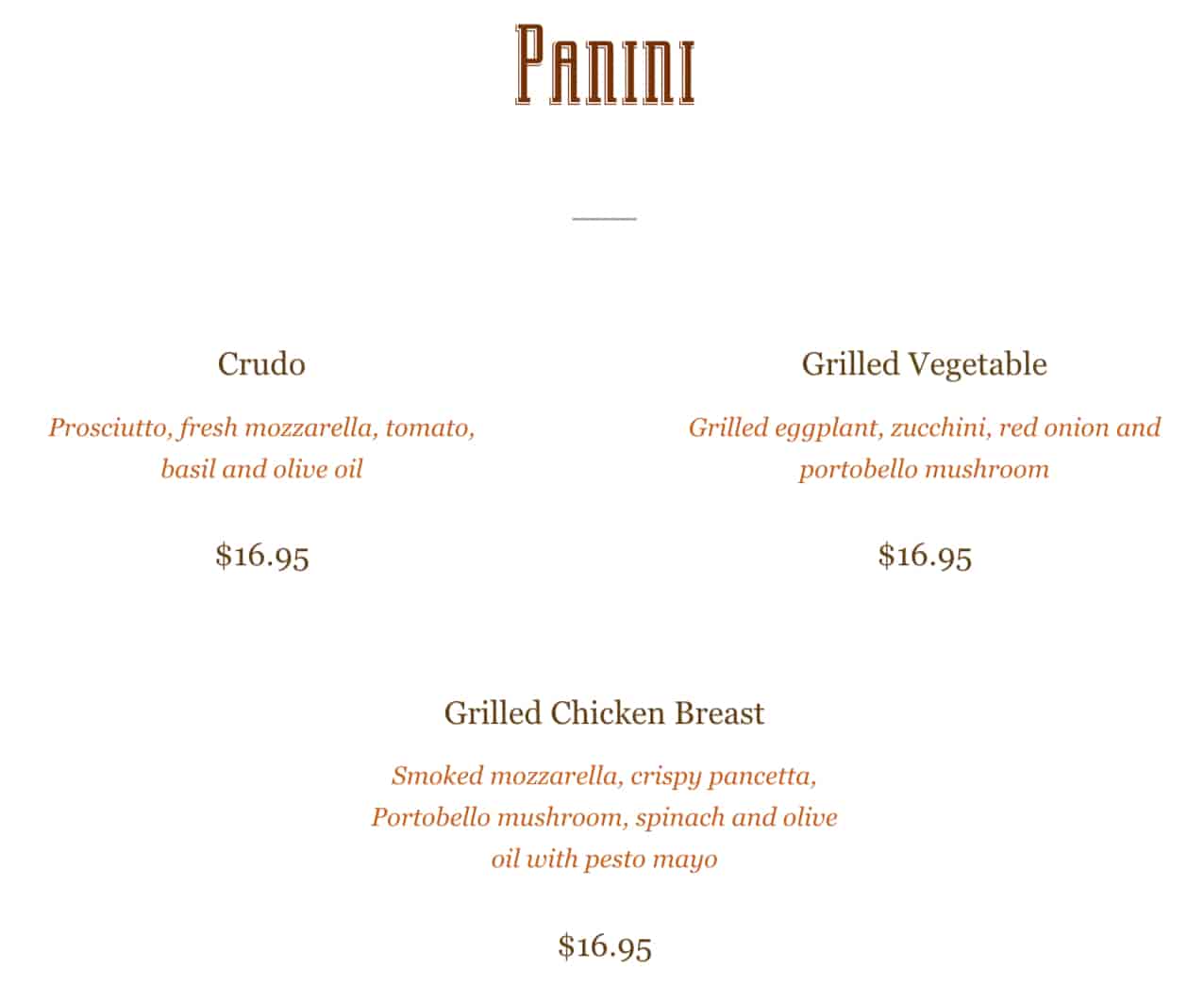 Il Bellagio Lunch Menu