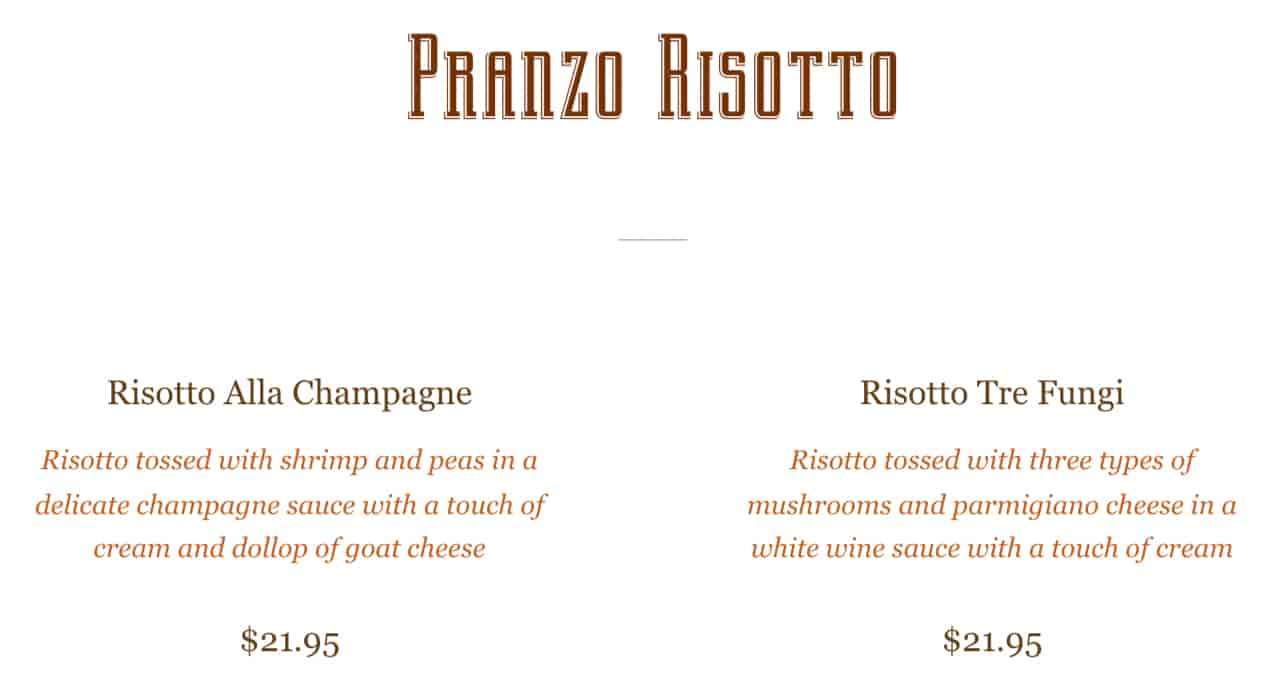 Il Bellagio Lunch Menu