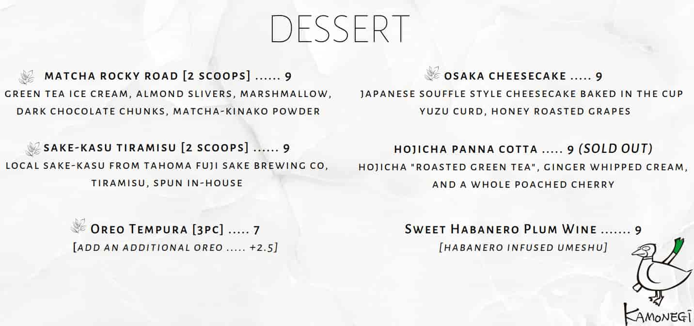 Kamonegi Dessert Menu