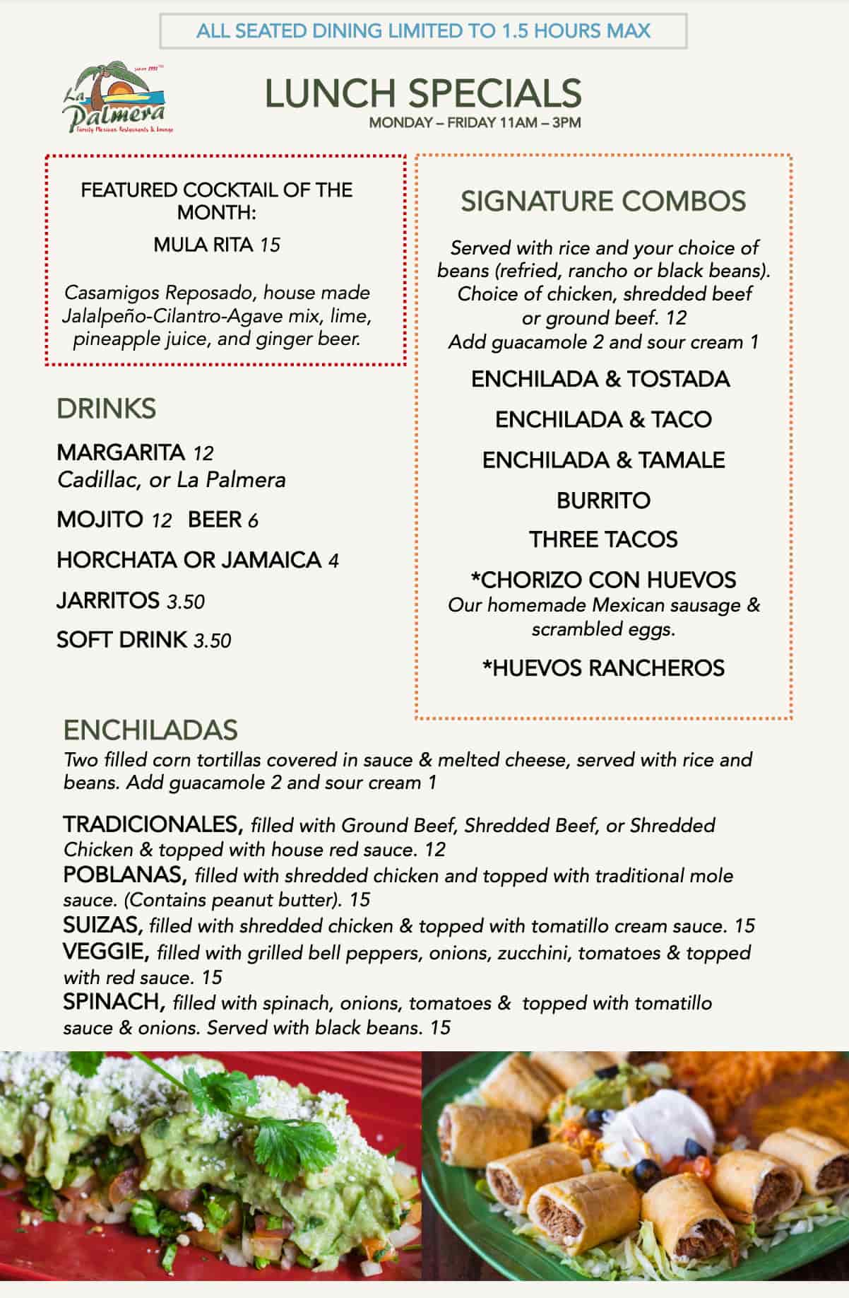 La Palmera Mexican Restaurant Menu With Prices
