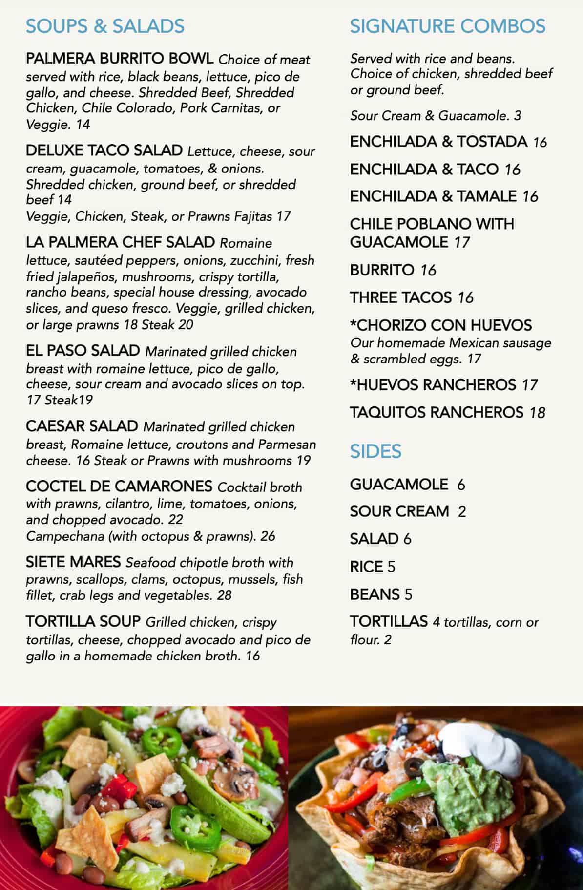 La Palmera Mexican Restaurant Dinner Menu