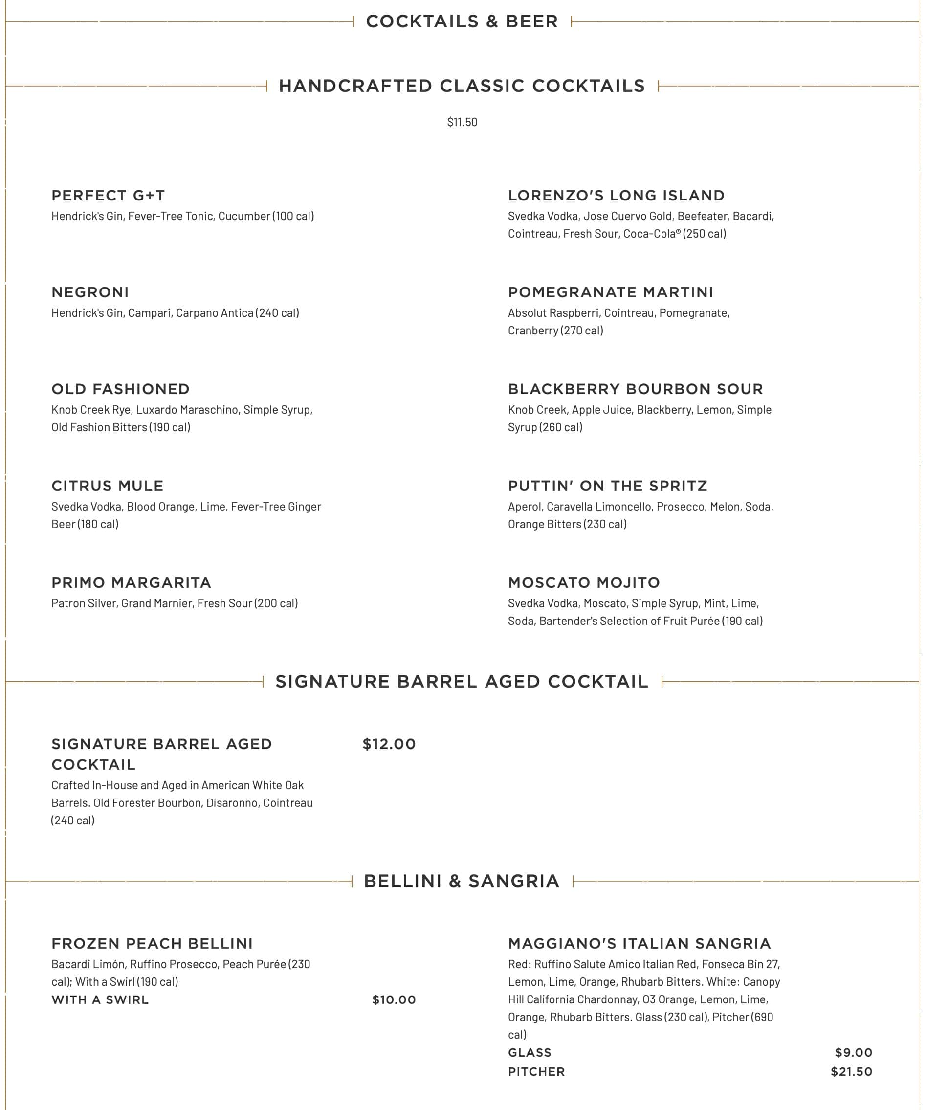 Maggiano's Little Italy Drinks Menu