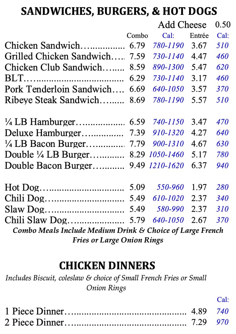Martin's Restaurant Sandwiches, Hot Dogs, Hamburgers, and chicken Dinners Menu