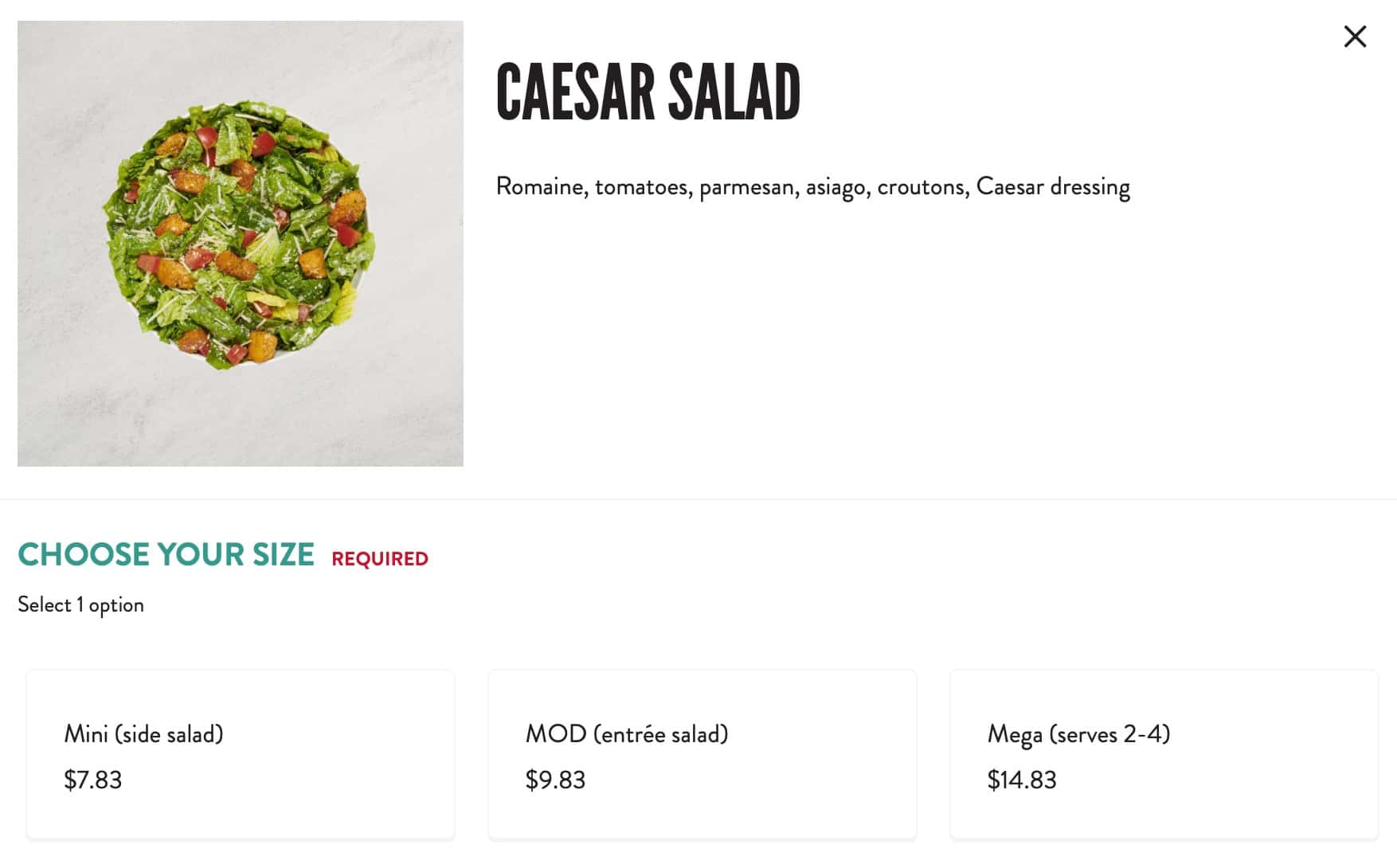 MOD Pizza Salads Menu