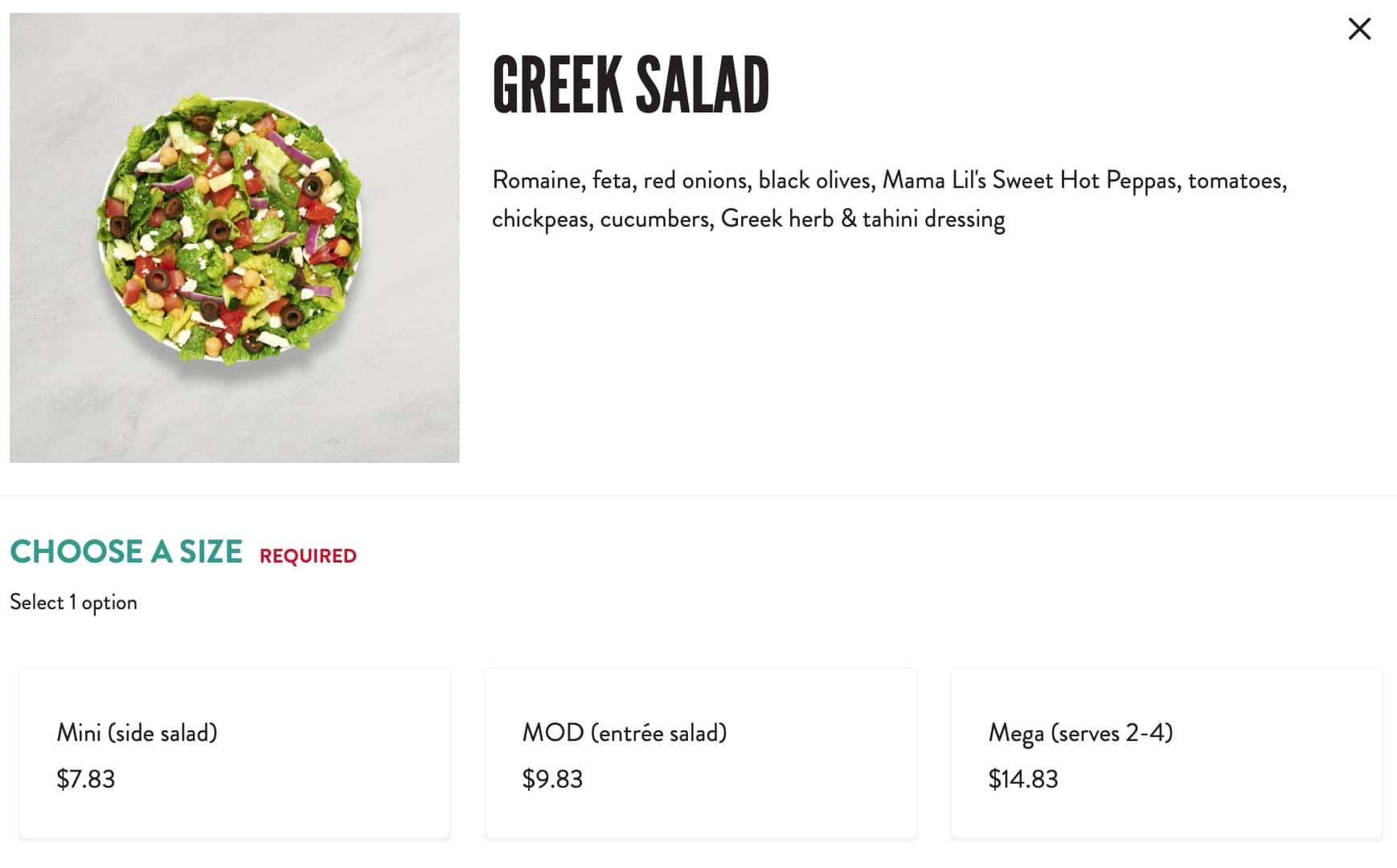 MOD Pizza Salads Menu