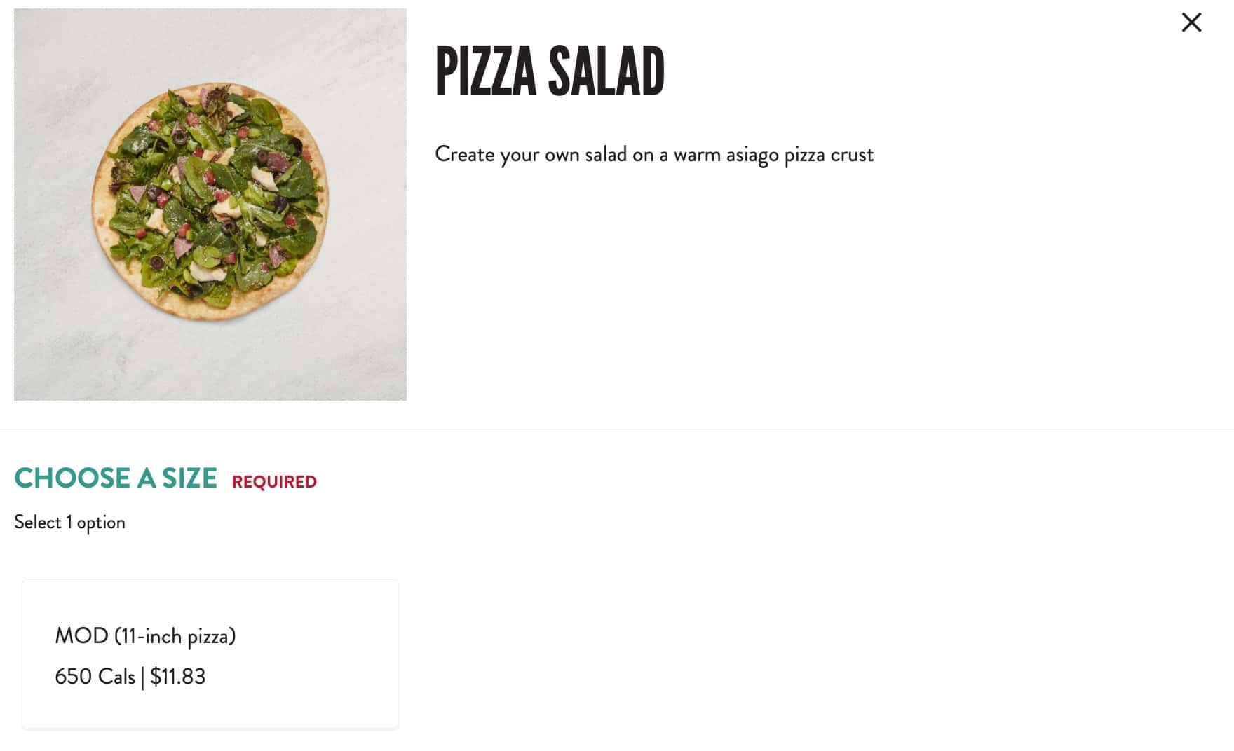 MOD Pizza Salads Menu